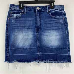 Almost Famous size 11 Juniors Blue Jean Mid Rise Distressed Denim Skirt